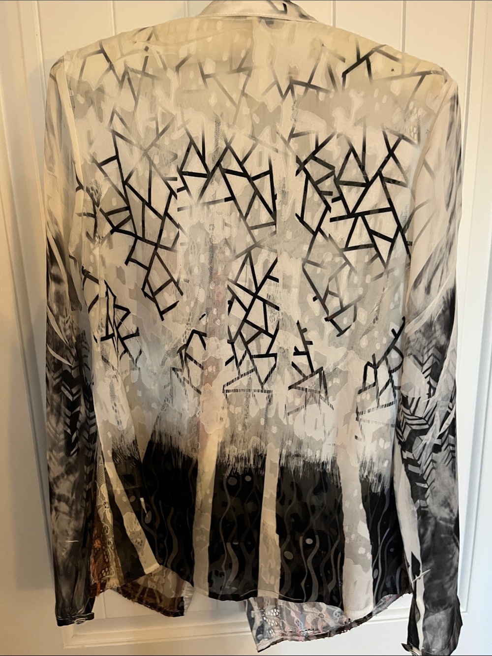 FunSport Printed Sheer Blouse with Multicolor Graphics - Picture 5 of 7